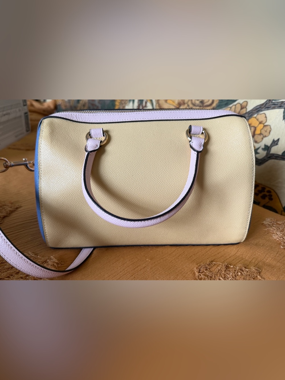 Coach Colorblock Pebble Leather Rowan Satchel in Vanilla Cream - Picture 3 of 10